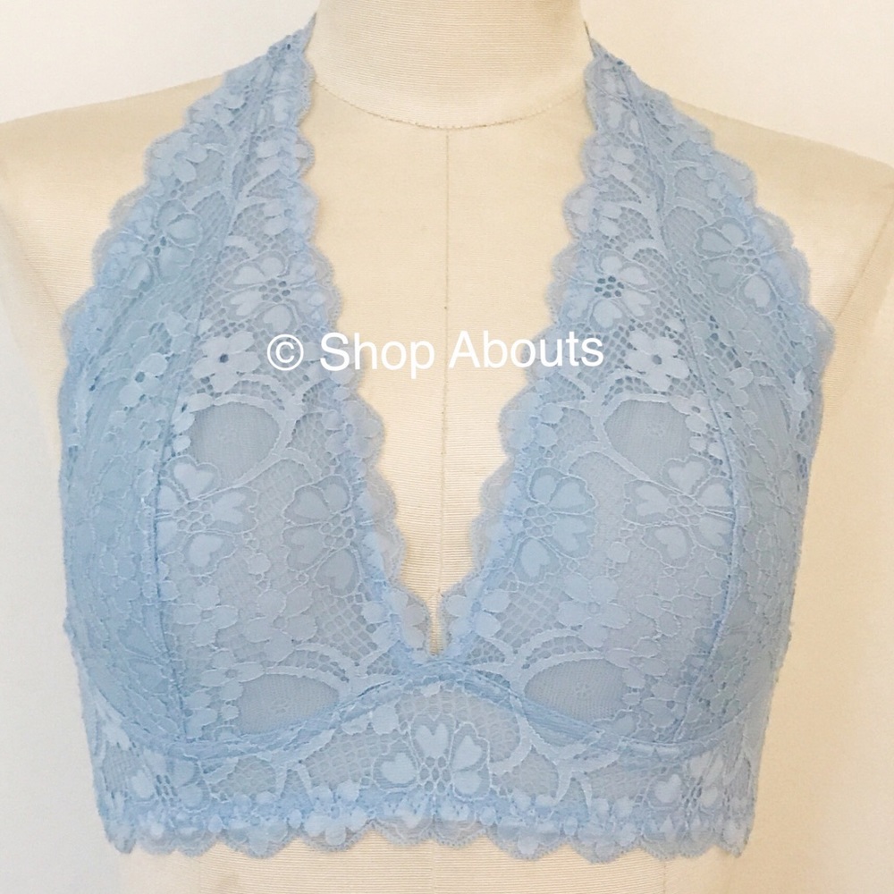Free People Galloon Lace Halter Bralette Baby Blue - Picture 3 of 8